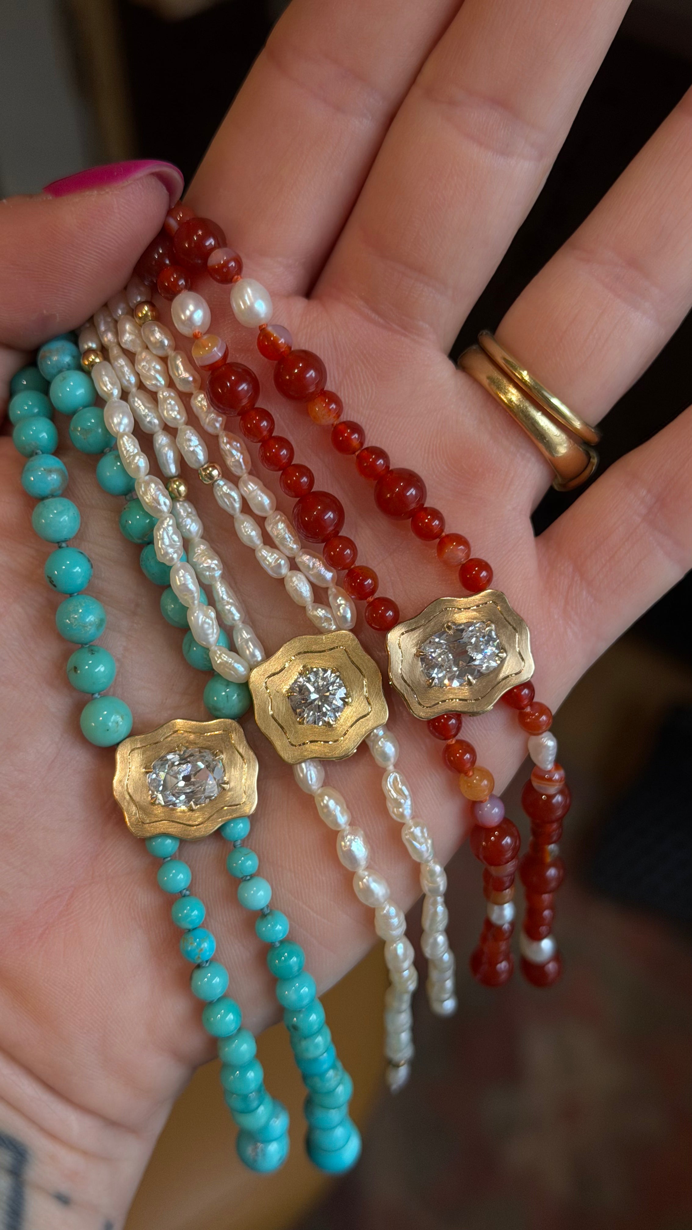 Elvie Bolo Necklace in Turquoise & Diamond