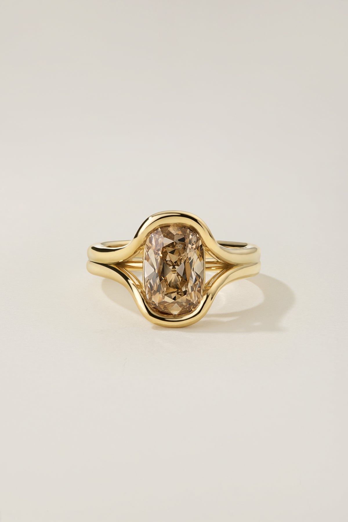 Analie Ring, a 2.28 carat fancy brown-yellow old mine cut diamond half-bezel set in 18k yellow gold