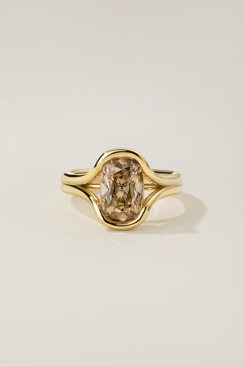 Analie Ring, a 2.28 carat fancy brown-yellow old mine cut diamond half-bezel set in 18k yellow gold